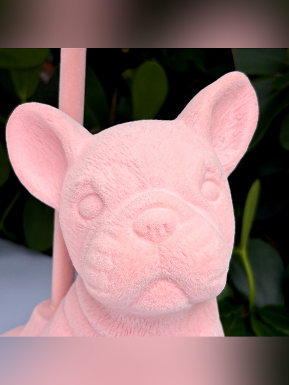 Pink Suede Frenchie French Bulldog Lamp Dog Puppy Velvet Fringe Shade (on right) - Picture 4 of 13